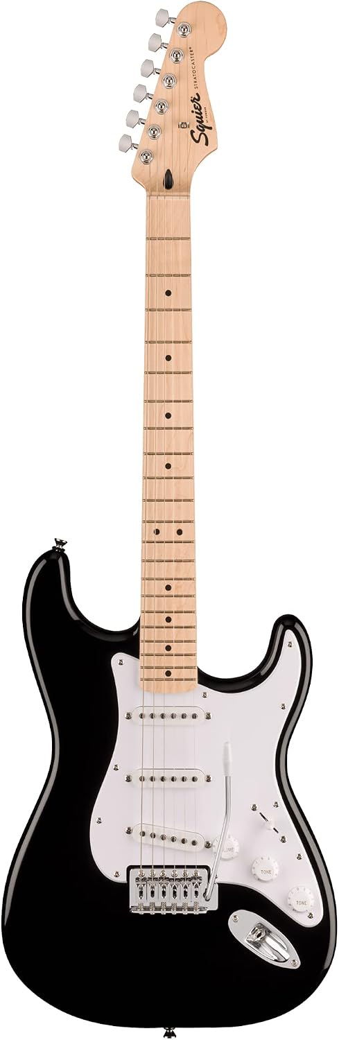 Fender Squier Sonic Stratocaster - Black Bundle with Frontman 10G Amp, Cable, Tuner, Strap, Picks, and Austin Bazaar Guitar DVD