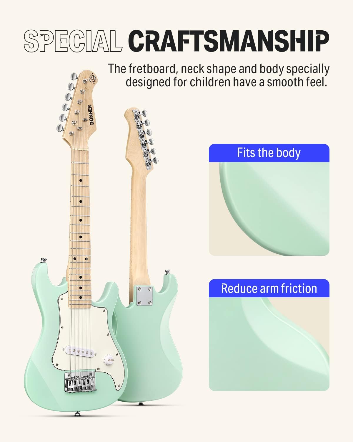 Donner 30 Inch Kids Electric Guitar Beginner Kits ST Style Mini Electric Guitar for Boys Girls with Amp, 600D Bag, Tuner, Picks, Cable, Strap, Extra Strings, DSJ-100, Green
