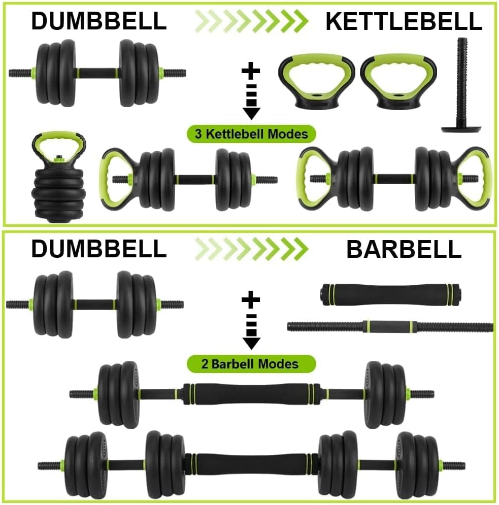 Adjustable Dumbbell Set of 2, Weights Dumbbells Set with Barbell Connector & Kettlebell Handle, 30/44/66/88LBS Anti Slip Grip Free Weights for Home Gym Strength Training Men Women