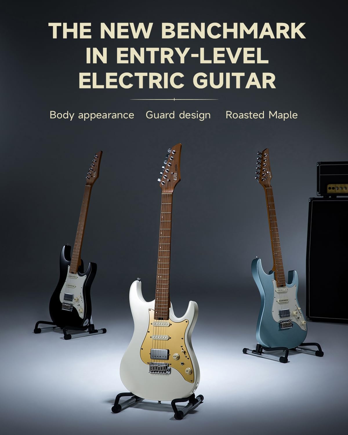 Donner 39 Inch Electric Guitar, DST-550 Solid Double-cut Poplar Body Electric Guitar for Intermediate & Pro Players, 7 Tone-switching Options & Tremolo Bridge, Bonus Bag, Ice Blue