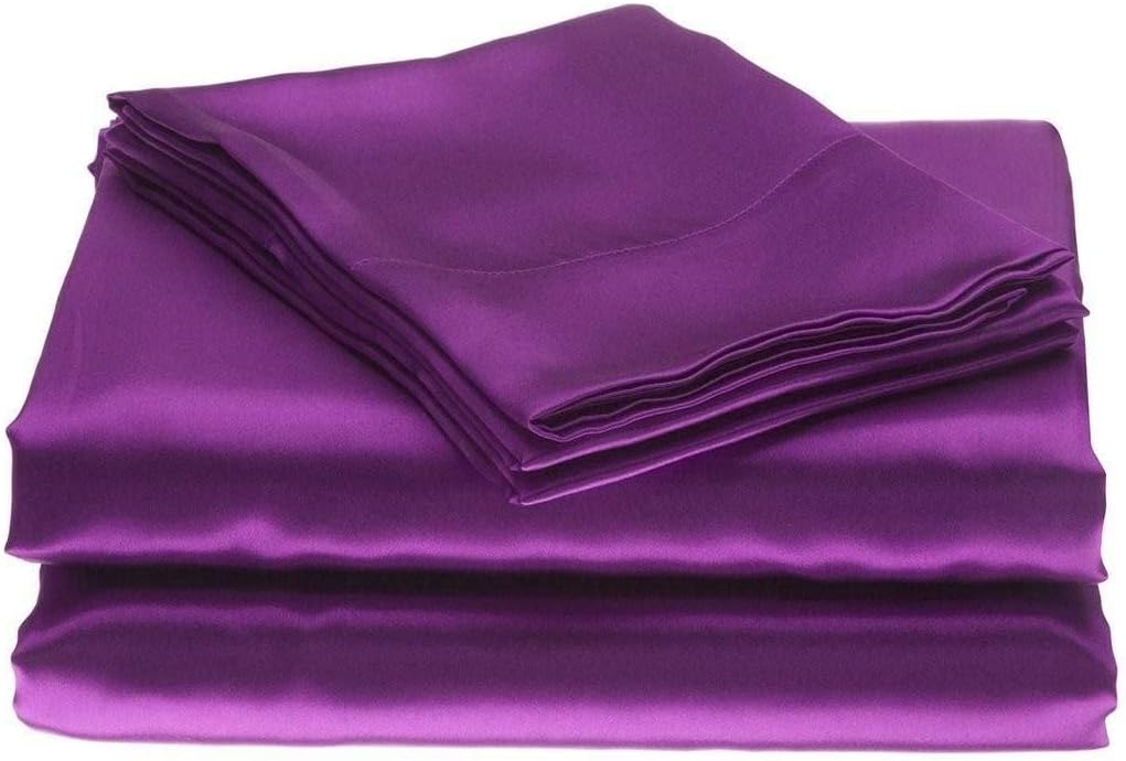 King Size 6 Piece Sheet Set 22 Momme Mulberry Silk Soft Breathable Cooling Bed Sheets (1 Flat Sheet,1 Fitted Sheet,4 Pillow Cases) Fits 14-18' Deep Pocket (Solid, Purple)