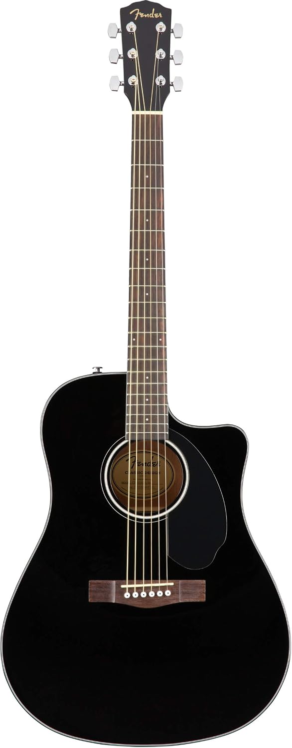 Fender CD-60SCE Solid Top Dreadnought Acoustic-Electric Guitar - Black Bundle with Gig Bag, Cable, Tuner, Strap, Strings, Picks, Austin Bazaar Instructional DVD, and Polishing Cloth