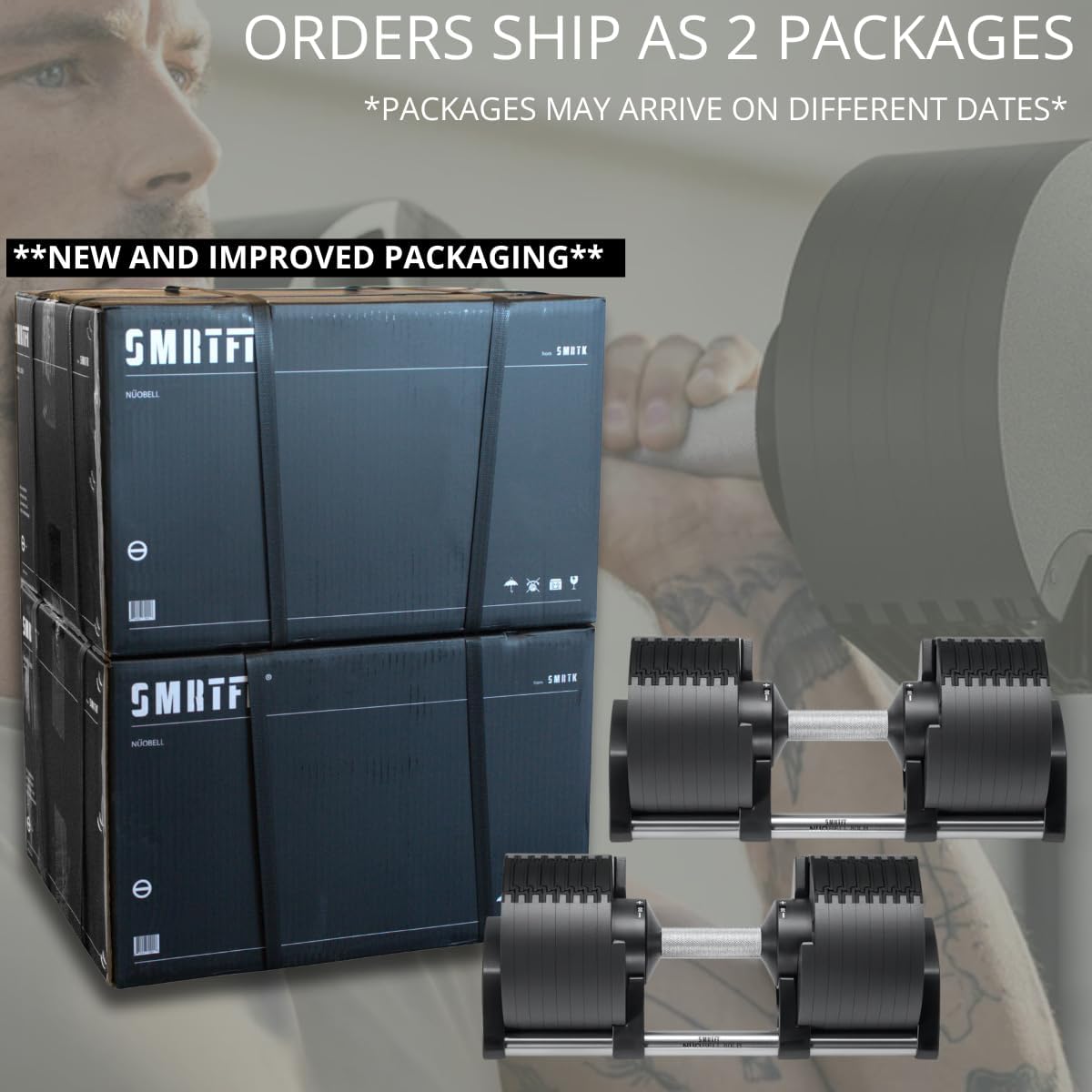 SMRTFT NUOBELL Adjustable Dumbbells 5–100 lb Set | Original NUOBELL | 26 Weights in 1 for Home Gym Strength Training | Steel-Knurled Handle | Space-Saving Dumbbell Set of 2 | 2-Year Warranty