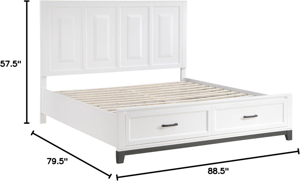 4PC California King Bedroom Set White Finish Wooden Platform Storage Bed, Transitional Style Furniture
