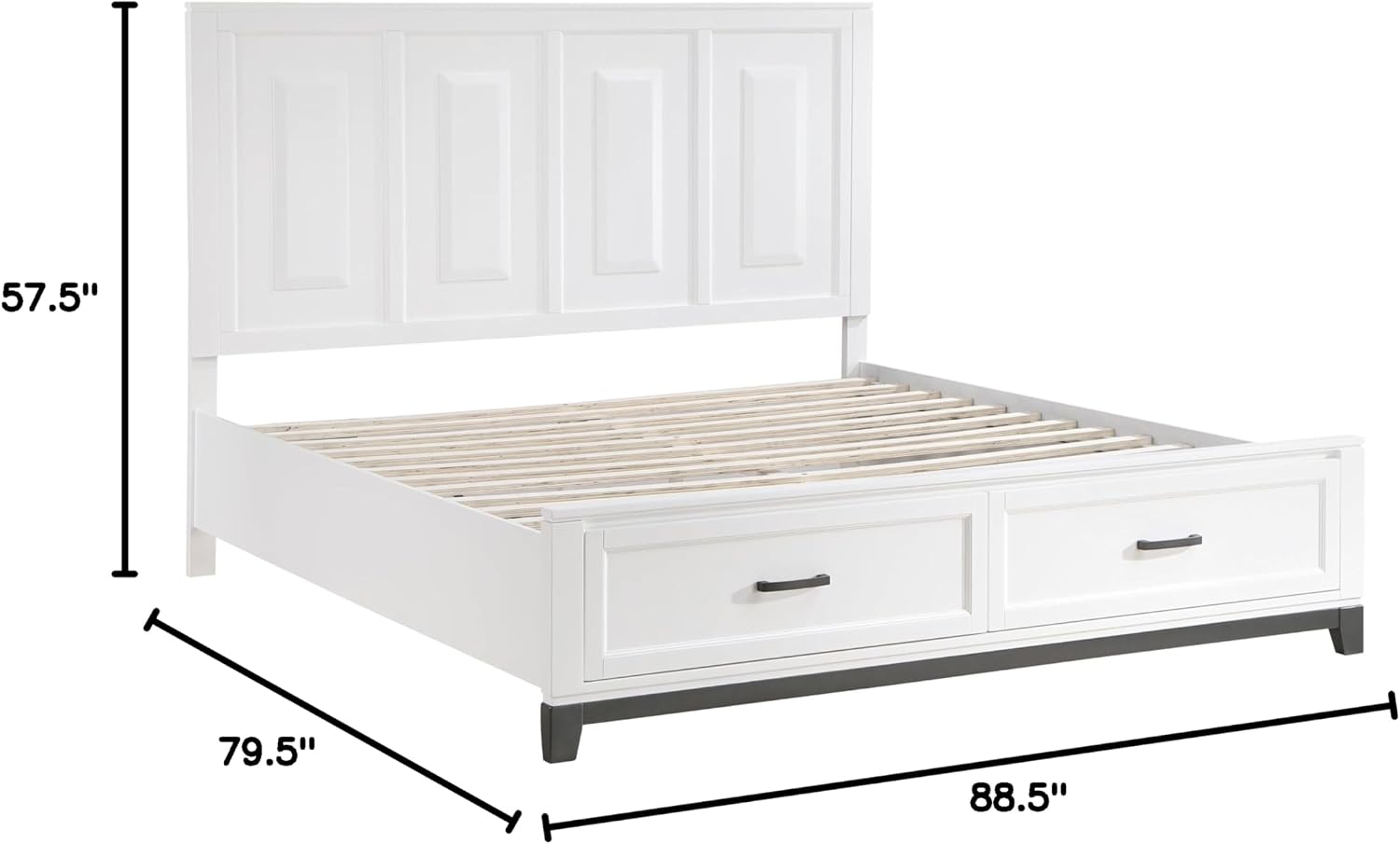 4PC California King Bedroom Set White Finish Wooden Platform Storage Bed, Transitional Style Furniture
