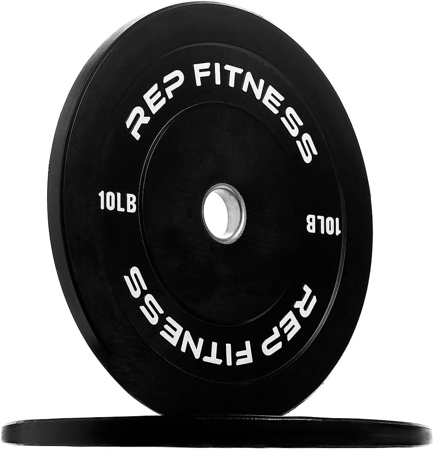 REP Fitness Rubber Bumper Plates, 5Lb to 370 lb Set Pairs, Olympic Standard Weights, Shock Absorbing Low Bounce Design, For Home Gyms, Fitness Centers, Strength Workouts, Barbell Use