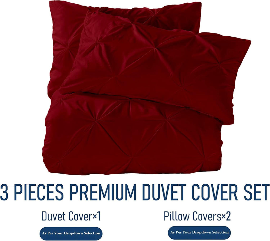Crown Collection 1000-TC Hypoallergenic Ultra Soft Design 100% Egyptian Cotton Pinch Plated Duvet Cover with Zipper Colser & 2pcs Pillow Case Set (Oversize 98x120, Burgundy)