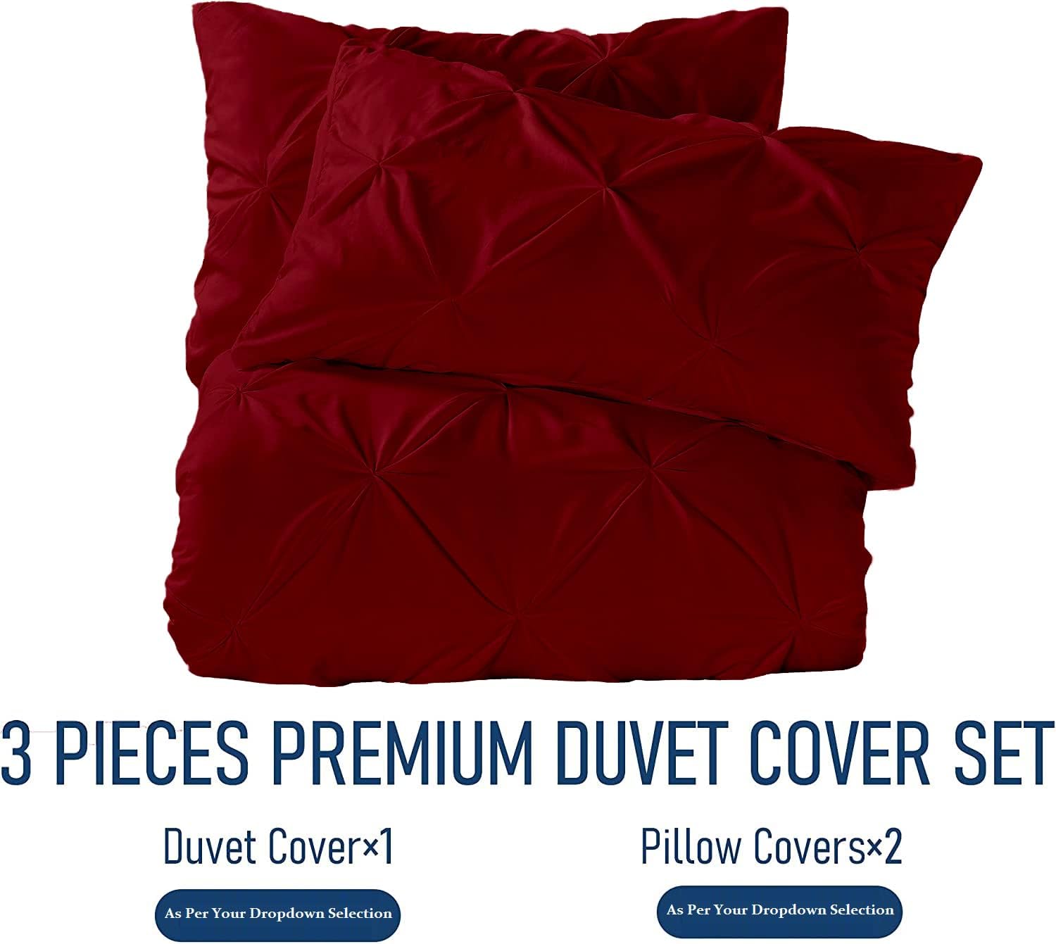 Crown Collection 1000-TC Hypoallergenic Ultra Soft Design 100% Egyptian Cotton Pinch Plated Duvet Cover with Zipper Colser & 2pcs Pillow Case Set (Oversize 98x120, Burgundy)
