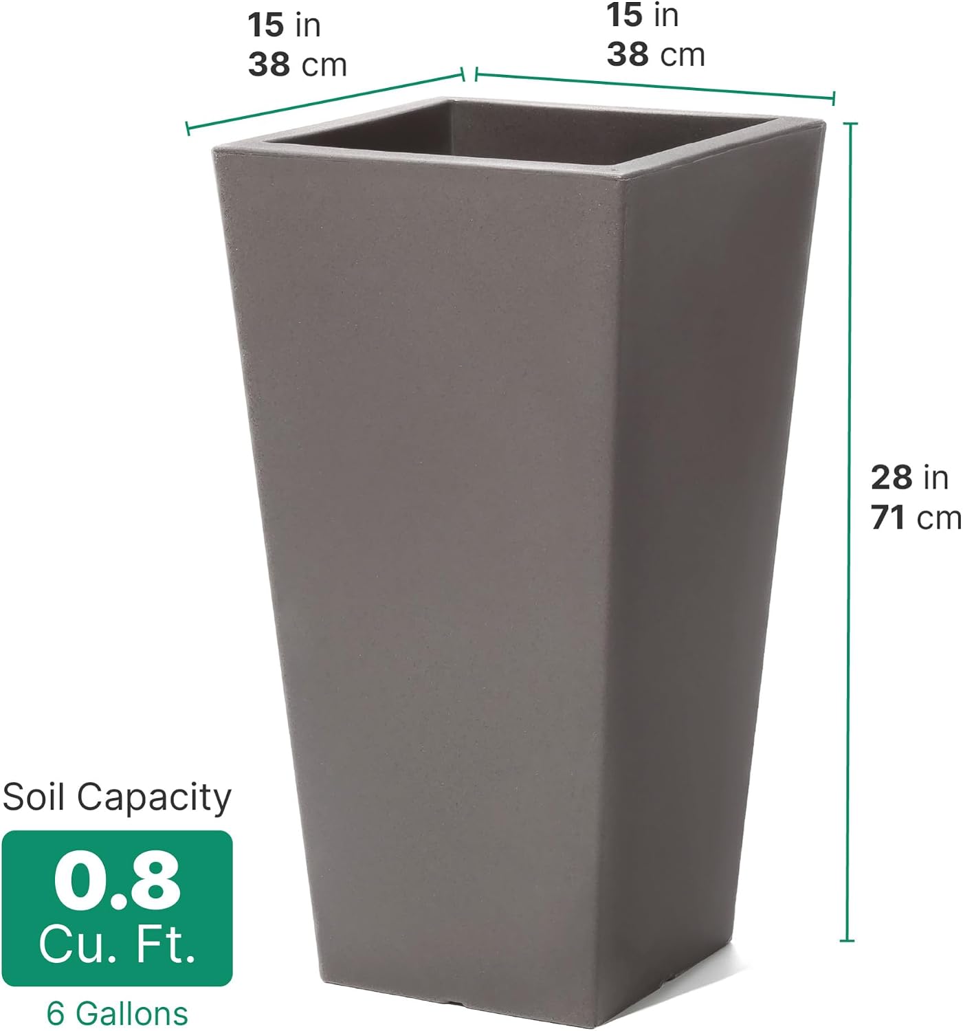 Step2 Tremont Tall Square Tapered Planter, 28' 2-Pack, Indoor/Outdoor Plants, Efficient Drainage, Durable Resin, Dark Cedar