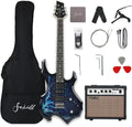 Fojill Heavy Metal Cool Shape Electric Guitar Kit Set Beginner Starter Combo Package Bundle 20W Amplifier Amp Accessory Padded gig Bag,Picks, Cable,Strap,Extra Strings (FCGK-50, Thunder Blue)