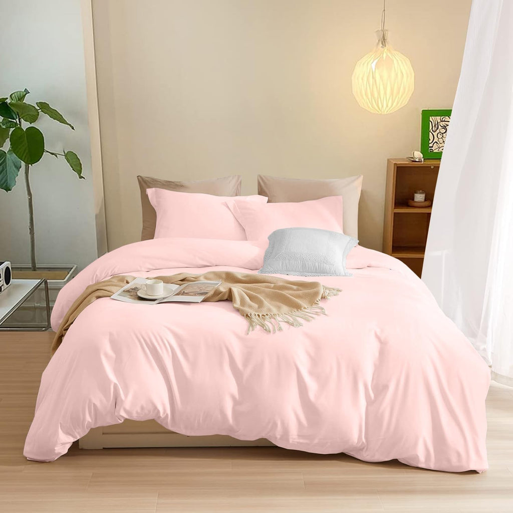 800TC 3 Sided Zipper Duvet Cover Set Soft Egyptian Cotton 3 Sided Zipper Closure, 3 PCS 1-Duvet Cover & 2- Pillow Shams - King-XL Size (98' x 116') Inches, (Solid Baby Pink)