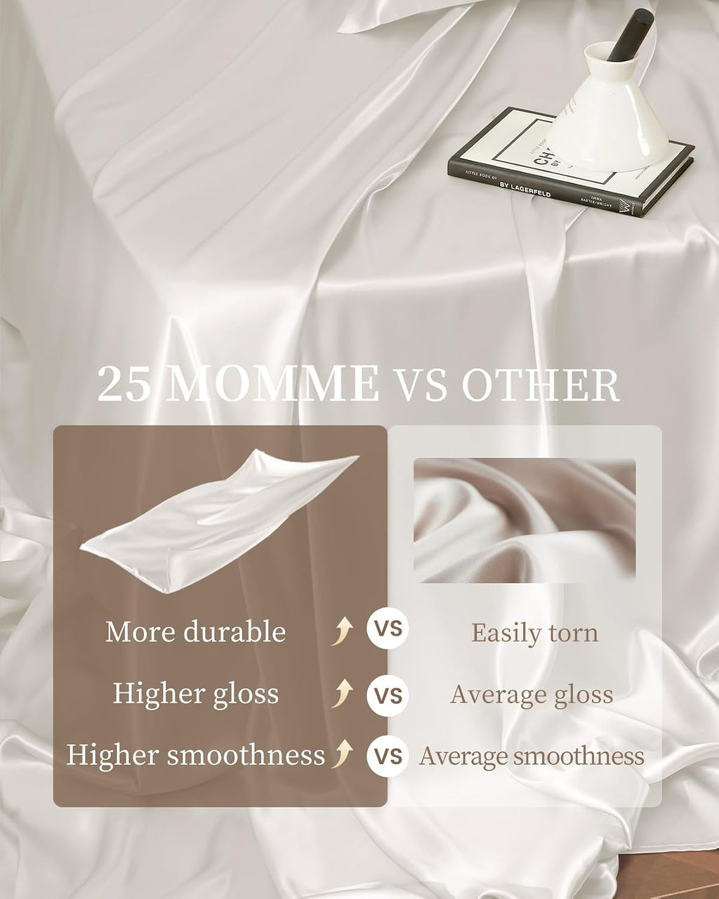 THXSILK 4pcs Silk Bed Sheets Set, 100% Long Stranded 25 Momme Mulberry Silk Bedding Set, Sheets and Pillowcase Set, Extremely Soft and Luxurious (White, Queen)