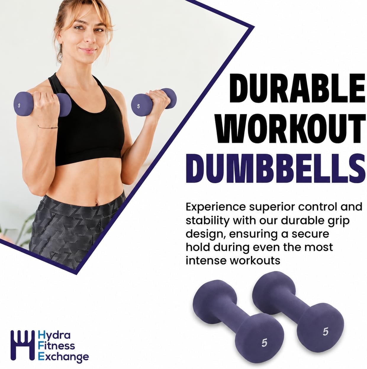 Neoprene Coated Fitbell Dumbbell (1LB to 10LB Pack of 1, 2, 4) | Dumbbell Set for Women & Men Durable Anti-Roll Anti-Slip Colour Blue | Ideal for Arm Rows Squats Chest Presses Bicep Curls