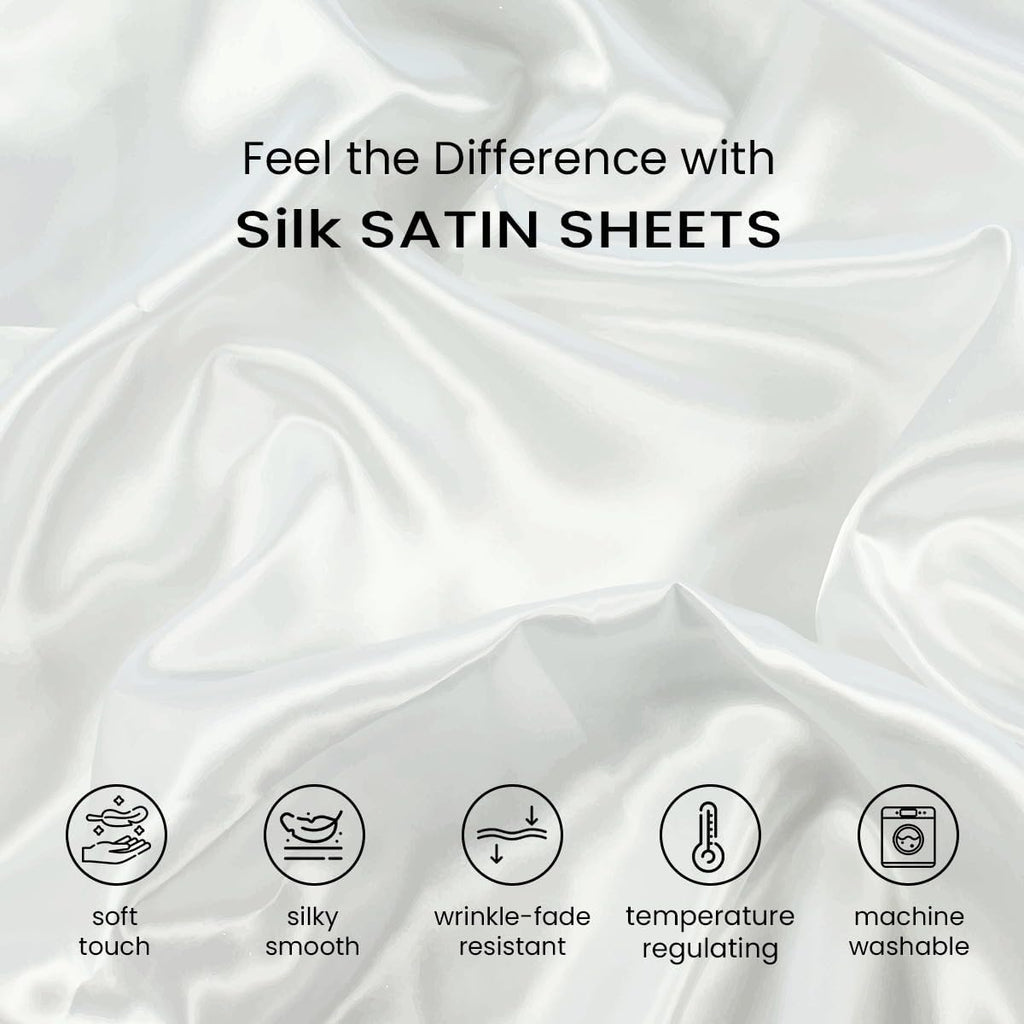 100% Pure Silk Sateen Sheet Set|7 Pc|Fitted Sheet Fits Upto 15' Deep Pocket Mattress|Flat Sheet Fitted Sheet Duvet Pillowcase Set|Wrinkle Free Fade Resistant (California King, Chocolate)