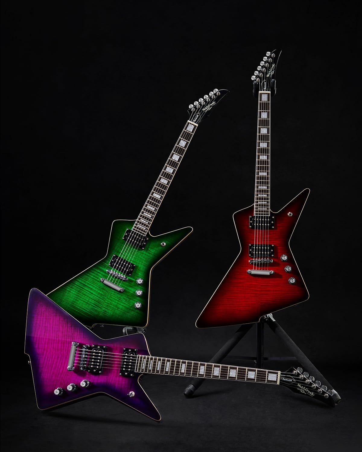 WestCreek Revenge Right Handed Electric Guitar, Heavy Metal Humbucker Pickups, Mahogany Body, Rosewood Fretboard (Green Lizard)