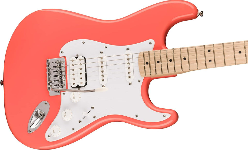 Fender Squier Sonic Stratocaster HSS - Tahitian Coral Bundle with Frontman 10G Amp, Tuner, Strap, Cable, Picks, and Austin Bazaar Guitar DVD
