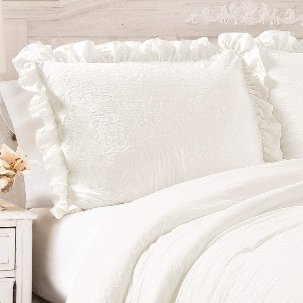 Lush Decor Reyna Ruffle Comforter Set - 3 Piece Cozy Ruffled Bedding Set - Timeless Elegance and Comfort for Bedroom - King, Ivory