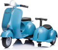 Kids Three Wheeled Motorcycle with Side Car & Speaker, Rechargeable Ride On Toy (Blue)