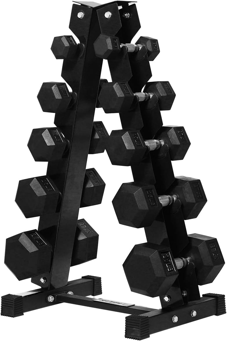 RITFIT Rubber Hex Dumbbells Set with Rack, 180-780LB Heavy-Duty Cast Iron Core, Knurled Chrome Handle, Space-Saving Storage Rack for Home Gym Strength Training