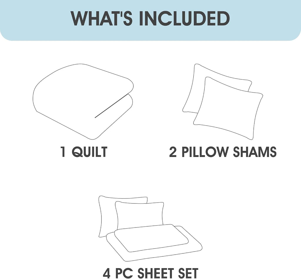 LANCO MODERN LIFESTYLE 7 Piece King Quilt Set, Sage, Microfiber Solid Striped Bedding Set, Soft and Luxury Bed in a Bag, Includes Quilt, Pillow Shams, Flat Sheet, Fitted Sheet, and Pillowcases
