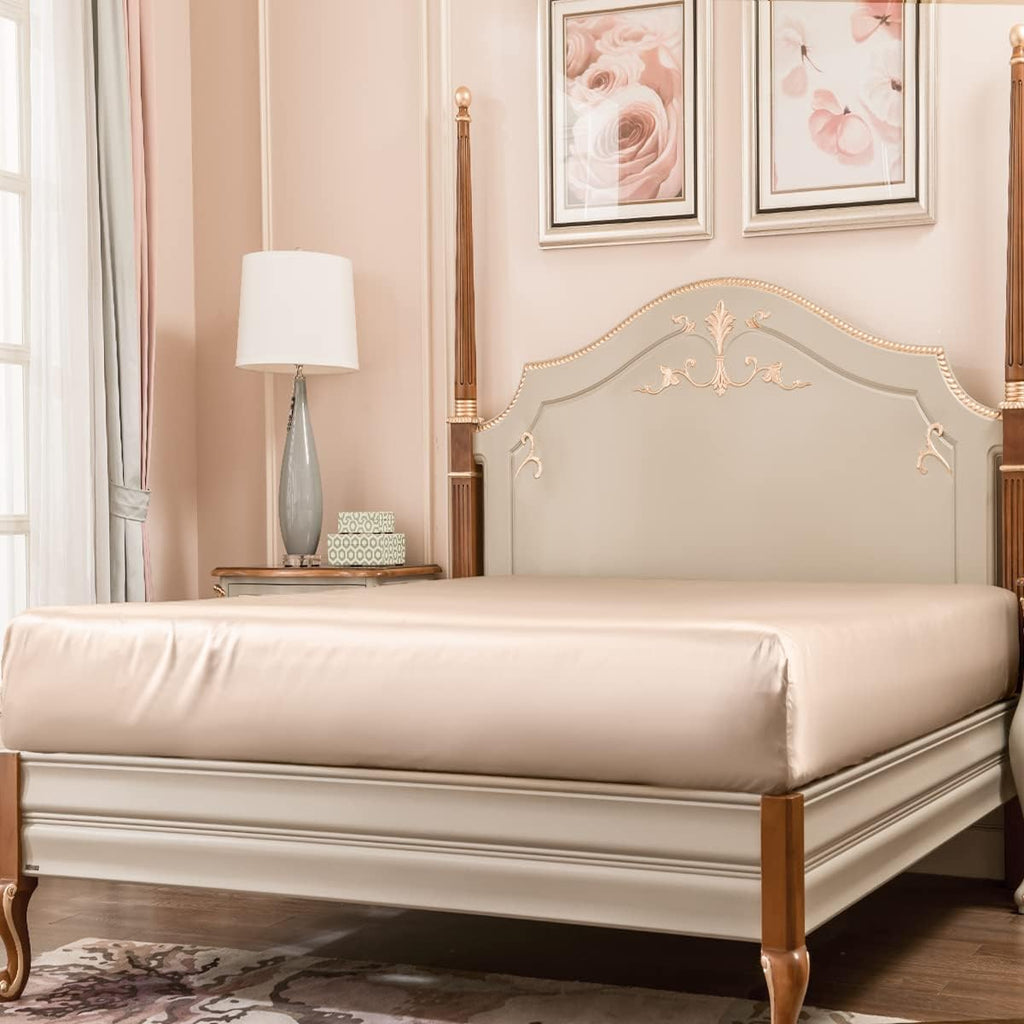 PROMEED 23 Momme Silk Deep Pocket Fitted Sheet ONLY King Size, High Grade 6A+ Mulberry Silk Cooling Bed Sheet, Fits up to 16-Inch Mattress (Champagne, King)