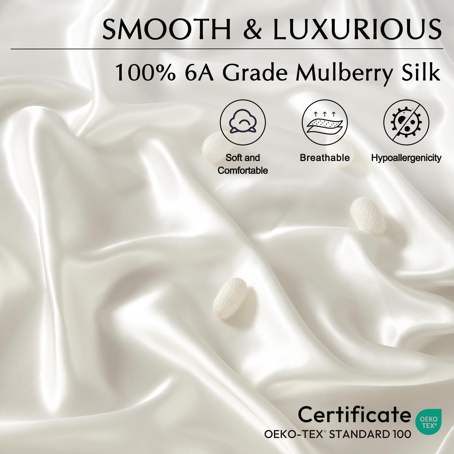 ZIMASILK 100% 19 Momme Mulberry Silk Fitted Sheet, Seamless with Deep Pocket, Soft, Silky & Hypoallergenic for Luxury Sleep (Queen 60''x80''+16', Ivory)