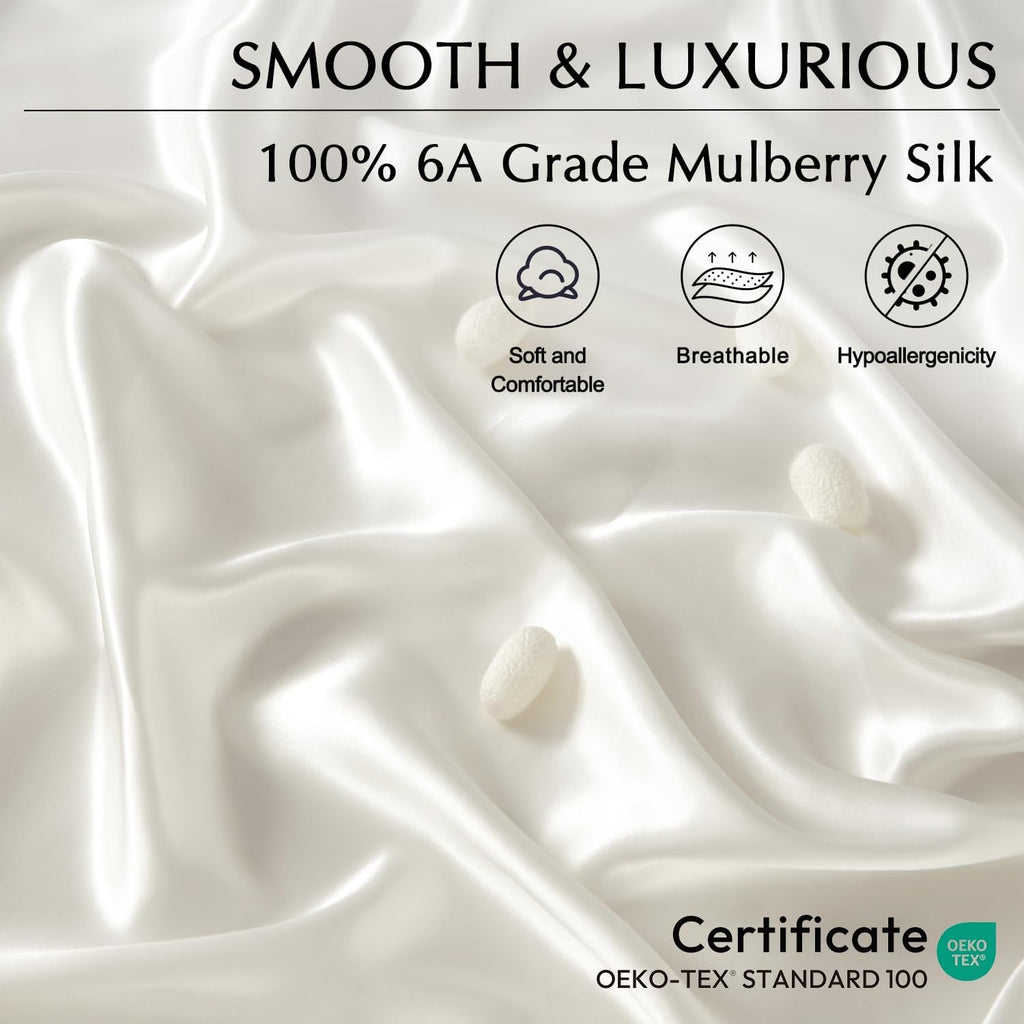 ZIMASILK 100% Mulberry Silk Fitted Sheet,Seamless Bedding Set with Deep Pocket,Both Sides 19 Momme Silk, 1pc Silk Fitted Sheet Only(King 78''x80''+16', Ivory)