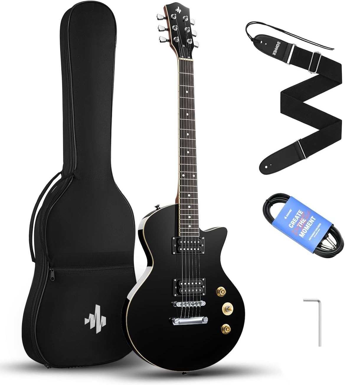Donner Electric Guitar Beginner Kit 39' – Full Size Solid Alder Body H-H Pickups, 25.5' Extended Scale C-Shape Neck with Gig Bag, Ideal for Rock Blues Practice (DSC-128/Black)