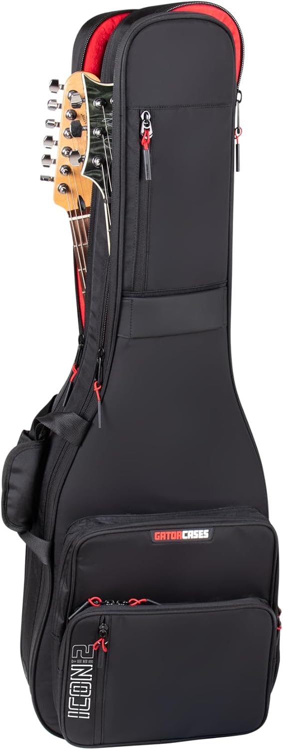 Gator Cases ICON Take Two Series Premium Double Gig Bag for (2) Electric Guitars, TSA-Friendly Zippers, Black (G-ICONTTELEC-BLK)