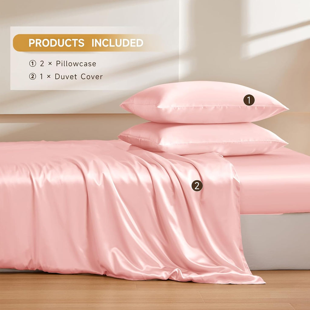 THXSILK 100% Pure Mulberry Silk Duvet Cover Set 3 Piece, 6A+ Grade Luxury Soft Bedding Silk Sheets for Hair and Skin, 1 Pcs Quilt/Comforter Cover with 2 Zippered Pillowcases (Charming Pink, Twin)