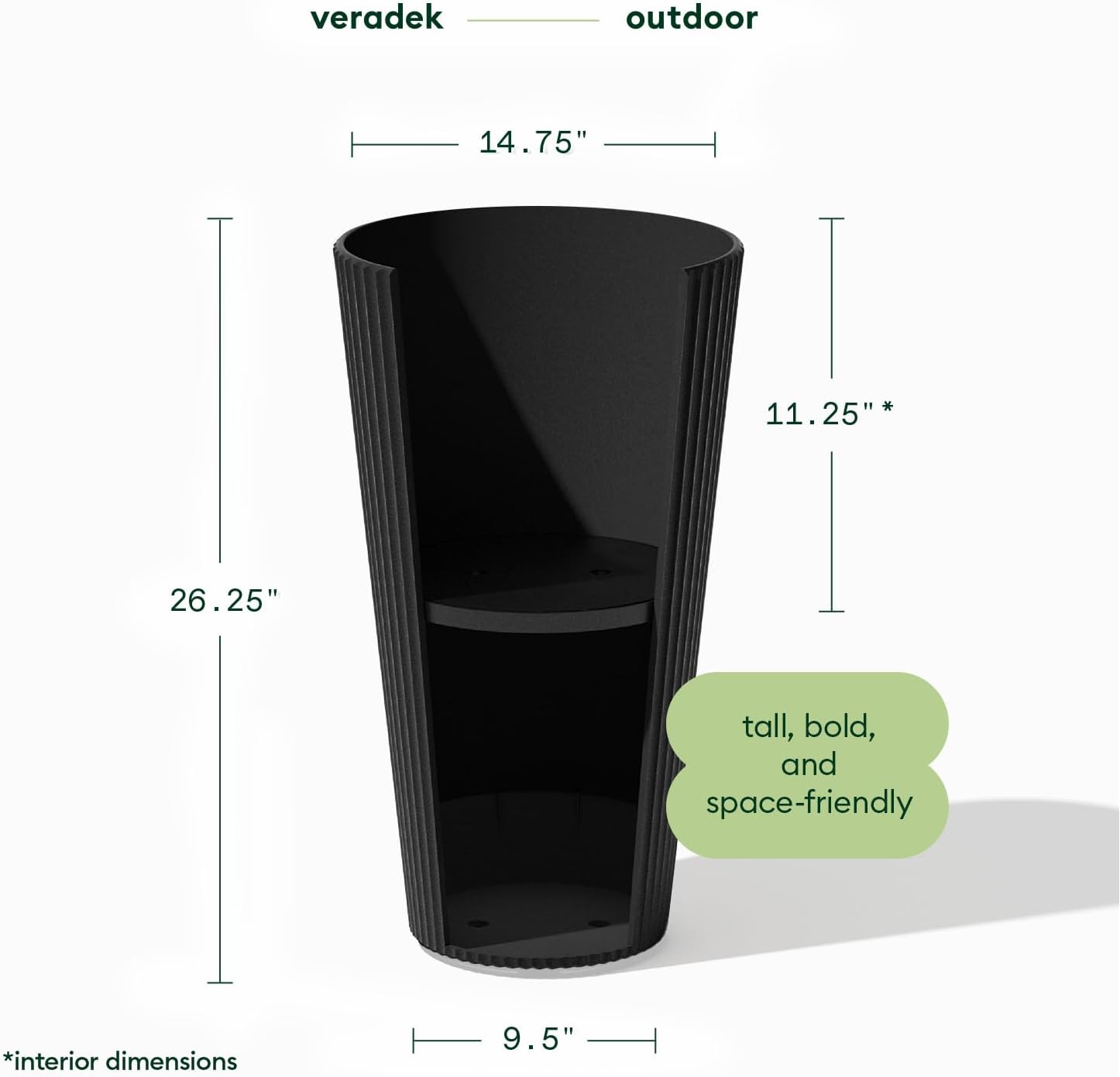 Veradek Demi Series Tall Planter for Porch, Patio, Backyard | Durable Plastic-Stone Composite Material | Modern Décor for Tall Plants, Grasses