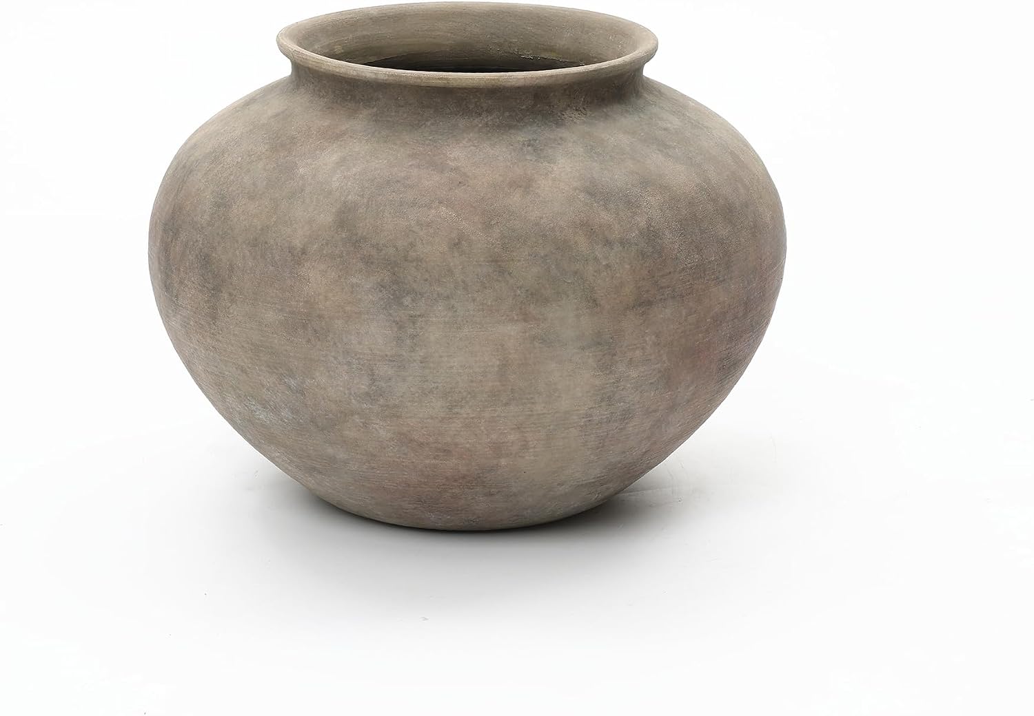 LuxenHome Round Rustic Ceramic Vase, 10' Wide Terracotta Pot with Earthy Gray-Brown Finish, Vintage Decorative Vase for Dining Table Home Decor, Farmhouse Pottery Vases for Shelf Living Room Decor