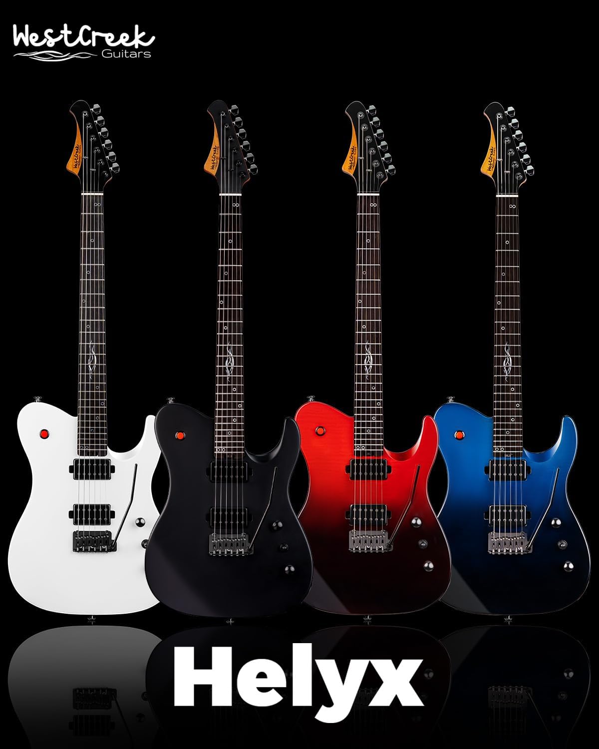 WestCreek Helyx Electric Guitar, Mahogany Body, Stainless Steel Frets, Roasted Maple Neck, Rosewood Fretboard, Bone Nut, 24 Frets (Matte Black)
