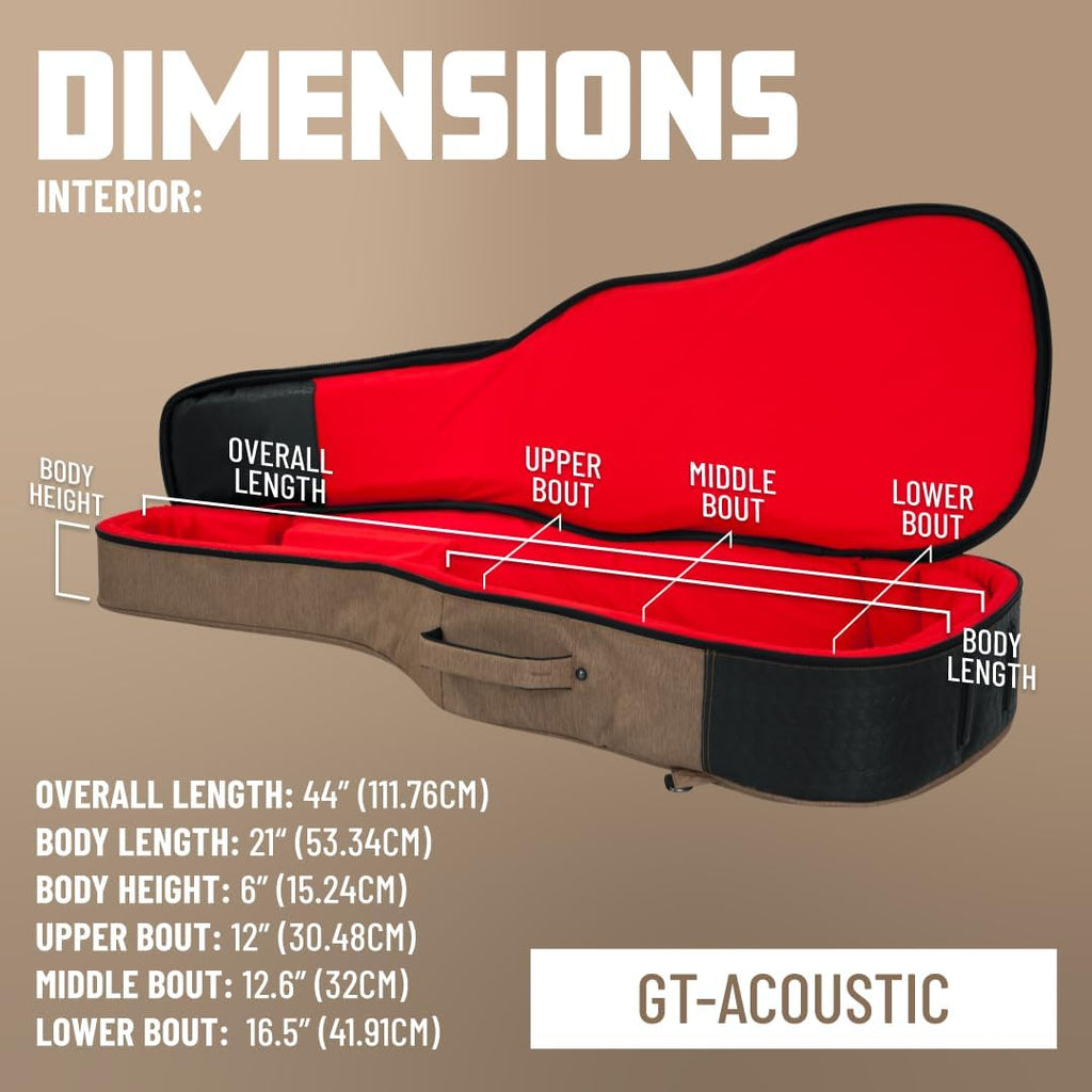 Gator Cases Transit Series Lightweight Acoustic Guitar Gig Bag with Back Pack Straps and Rubberized Base, Tan Exterior (GT-ACOUSTIC-TAN)