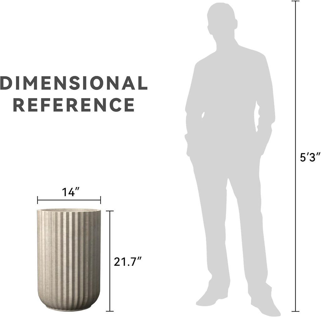 Kante Tall Fulted Planter, 21.7 Inch Tall Round Concrete Plant Pots with Drainage Hole and Rubber Plug, Modern Decor for Indoor Outdoor Plants, Flower, Weathered Concrete