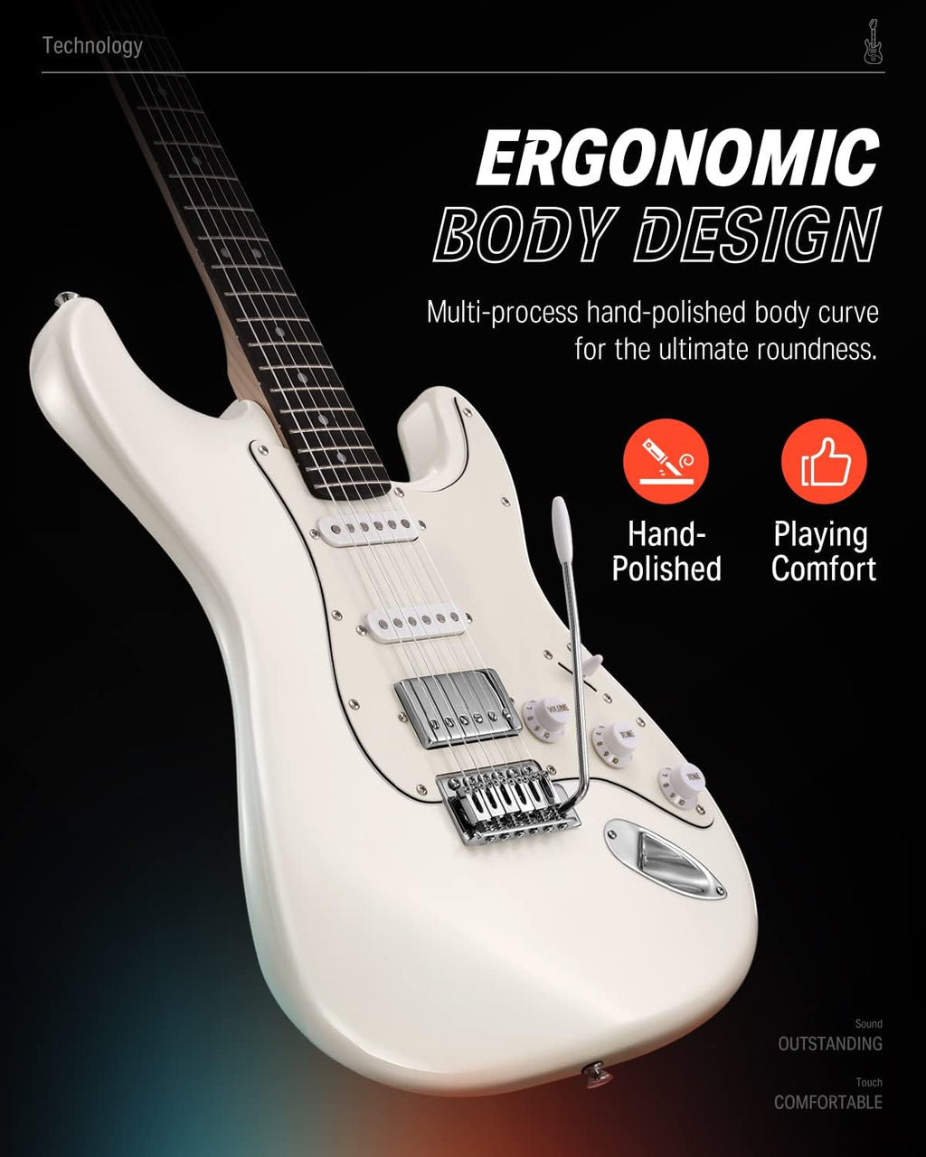 Donner Electric Guitar, DST-152 39' Starter Kit with HSS Pickup Coil Split, 10W Amp, Padded Bag, Accessories, Polar White