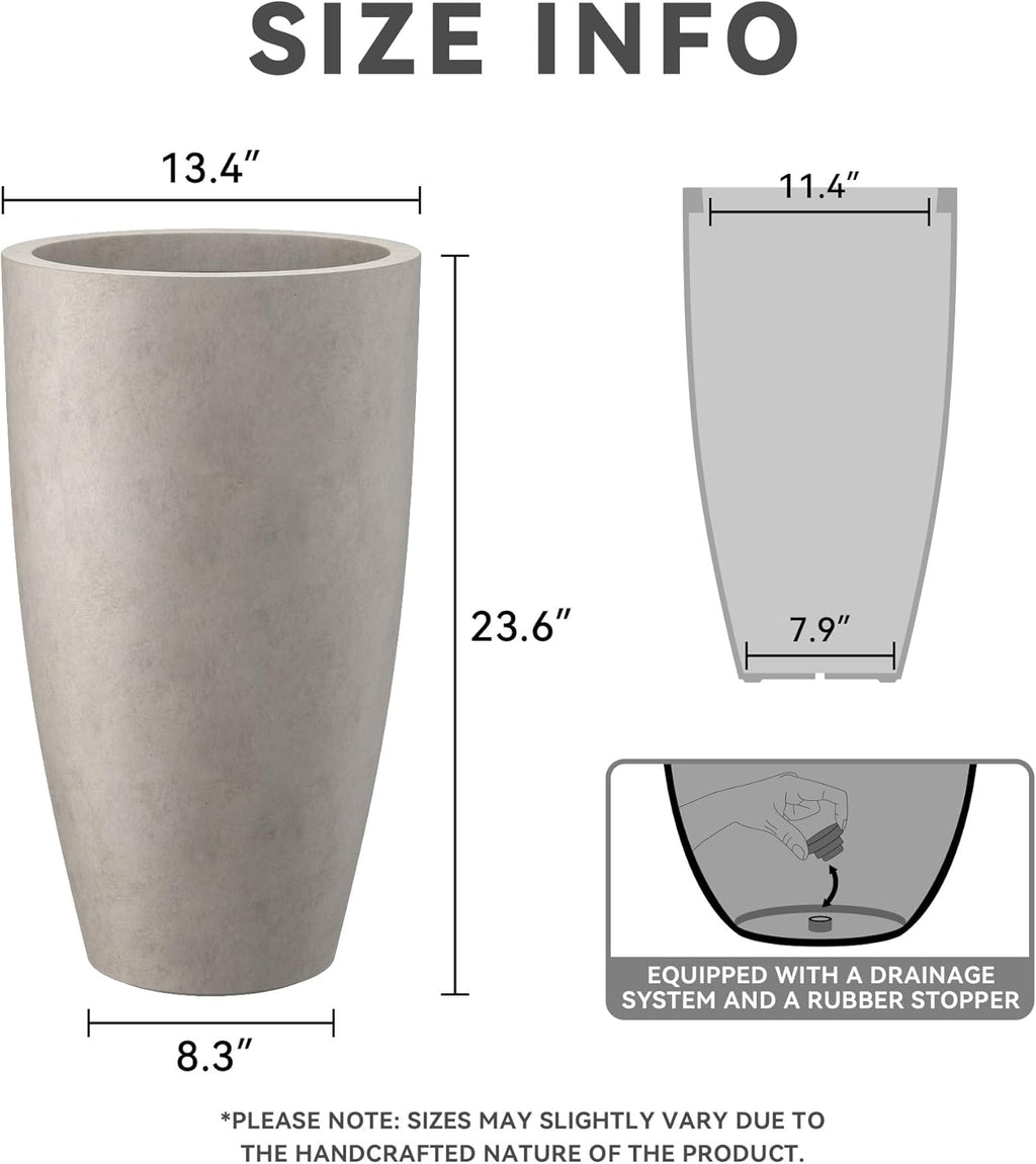 Kante 23.6' Tall Bullet Shape Concrete Planter, Large Tapered Plant Pot with Drainage Hole & Rubber Plug – Breathable Handmade Weathered Concrete for Floor, Entryway, Patio