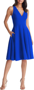 Dress the Population Women's Catalina Solid Sleeveless Fit & Flare Midi Dress