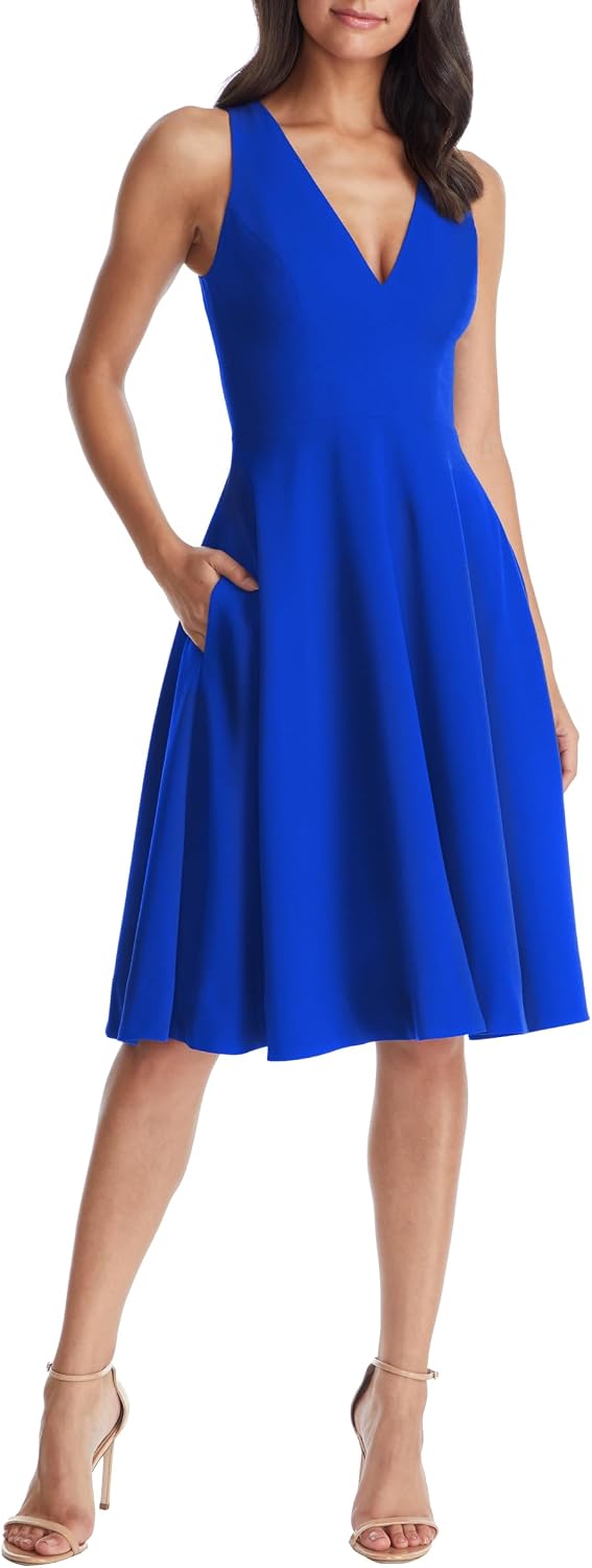Dress the Population Women's Catalina Solid Sleeveless Fit & Flare Midi Dress
