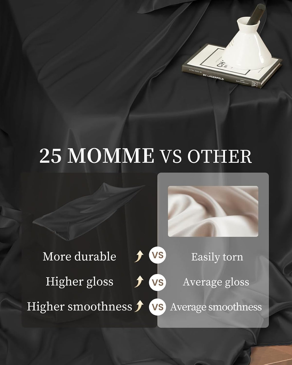 THXSILK 4pcs Silk Bed Sheets Set, 100% Long Stranded 25 Momme Mulberry Silk Bedding Set, Sheets and Pillowcase Set, Extremely Soft and Luxurious (Black, King)