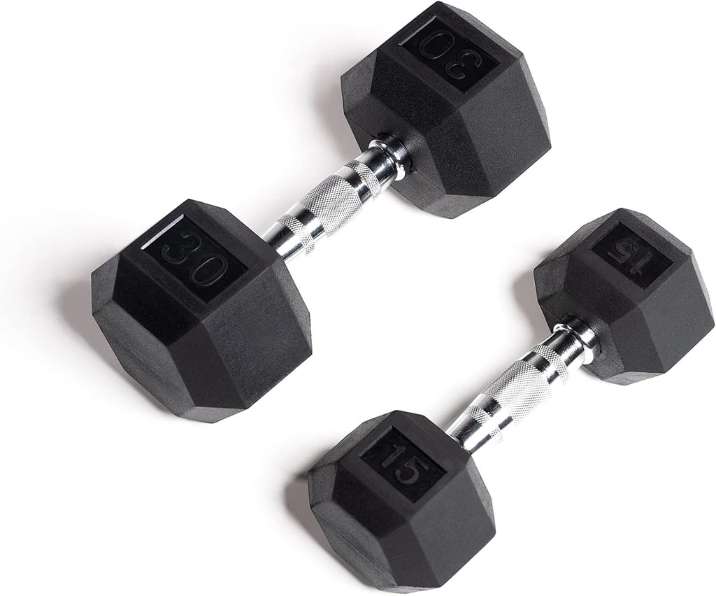 Zeus Fitness Rubber Encased Hex Dumbbells - Sold In a Set 5-50 lbs - Women and Men dumbbell -Strength Equipment