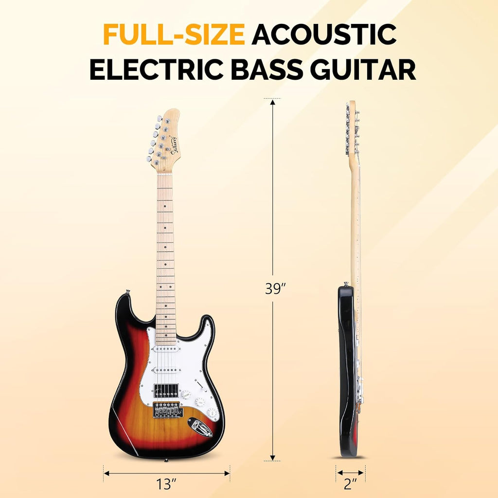 GLARRY Electric Guitar, 39' Full Size Electric Guitar Kit with HSS Pickup Coil Split for Beginner, 20W Amp and Accessories Pack Guitar Bag (Sunset)