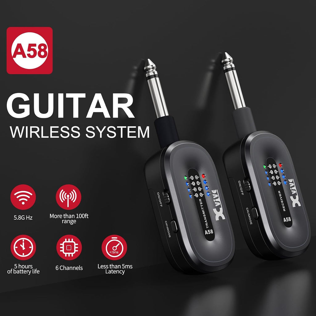Xvive A58 Wireless Guitar System with 5.8GHz Transmitter and Receiver (Sunburst)