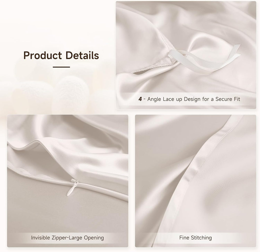 THXSILK 100% Pure Mulberry Silk Duvet Cover Set 3 Piece, 6A+ Grade Luxury Soft Bedding Silk Sheets for Hair and Skin, 1 Pcs Duvet/Quilt/Comforter Cover with 2 Zippered Pillowcases (Cream White, Twin)