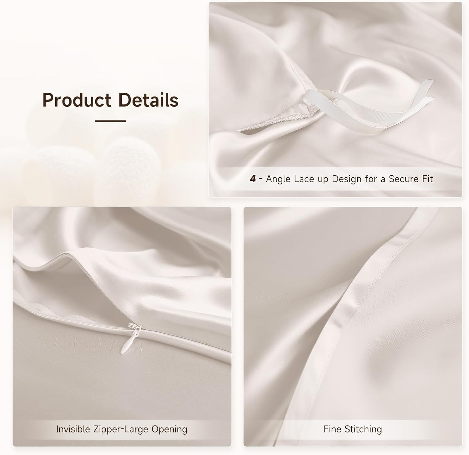 THXSILK 100% Pure Mulberry Silk Duvet Cover Set 3 Piece, 6A+ Grade Luxury Soft Bedding Silk Sheets for Hair and Skin, 1 Pcs Duvet/Quilt/Comforter Cover with 2 Zippered Pillowcases (Cream White, Twin)