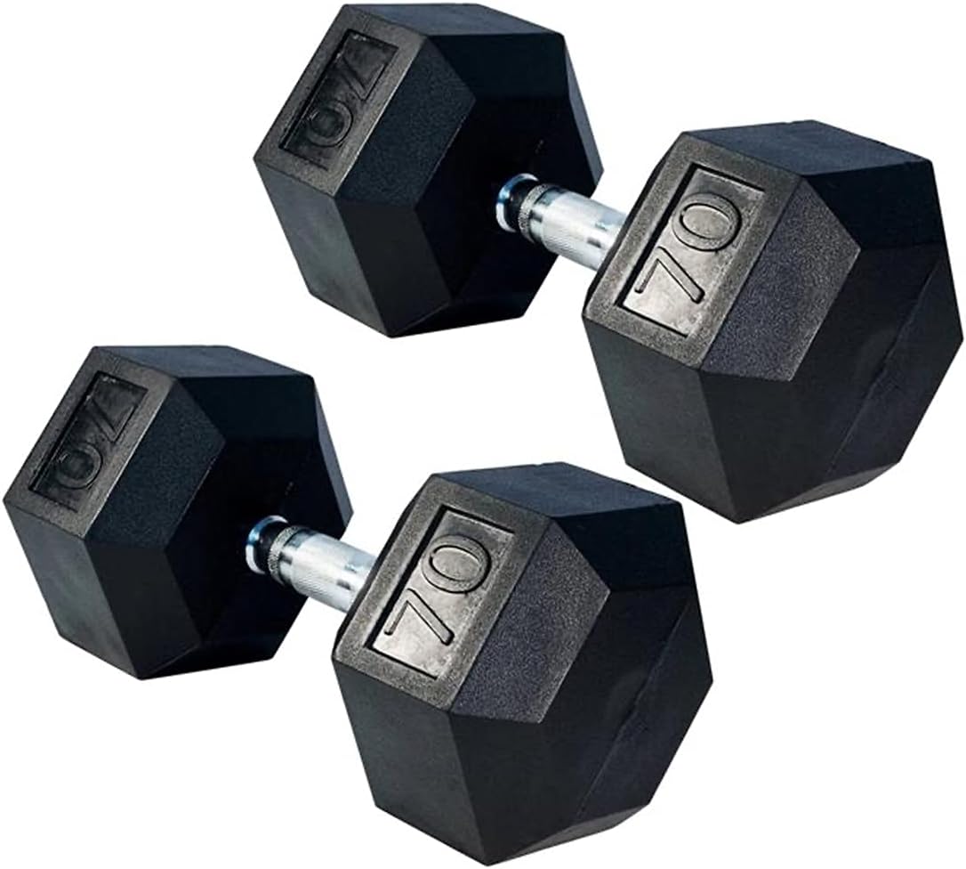 Gronk Fitness Rubber Hex Dumbbell Pairs | 5lbs - 70lbs | Workout Equipment for Men and Women | Rubber Coated Cast Iron with Ergonomic Chrome Plated Handles