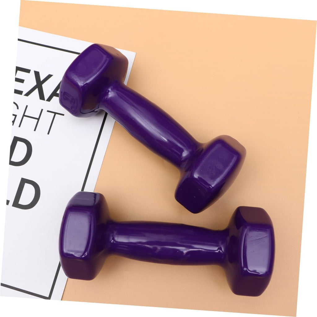 KOMBIUDA 2PCS Purple Plastic Dipping Cast Iron Dumbbells Non-slip Hand Weights Fitness Equipment for Men Women Home Gym Strength Training and Muscle Toning