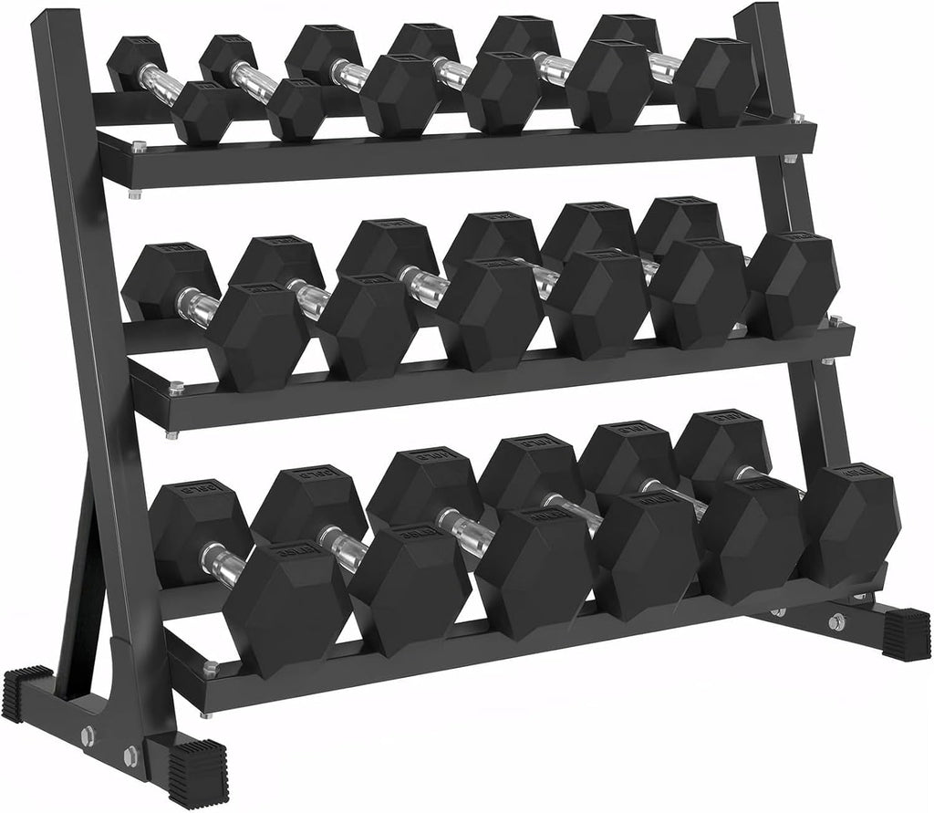 Ritafer Hex Weight Dumbbell Set with Rack -350lbs/450lbs/550lbs Hand Weights for Strength Training (10-50 lbs) Rubber Iron Coated Dumbbells, Exercise & Fitness Equipment for Muscle Strength Training