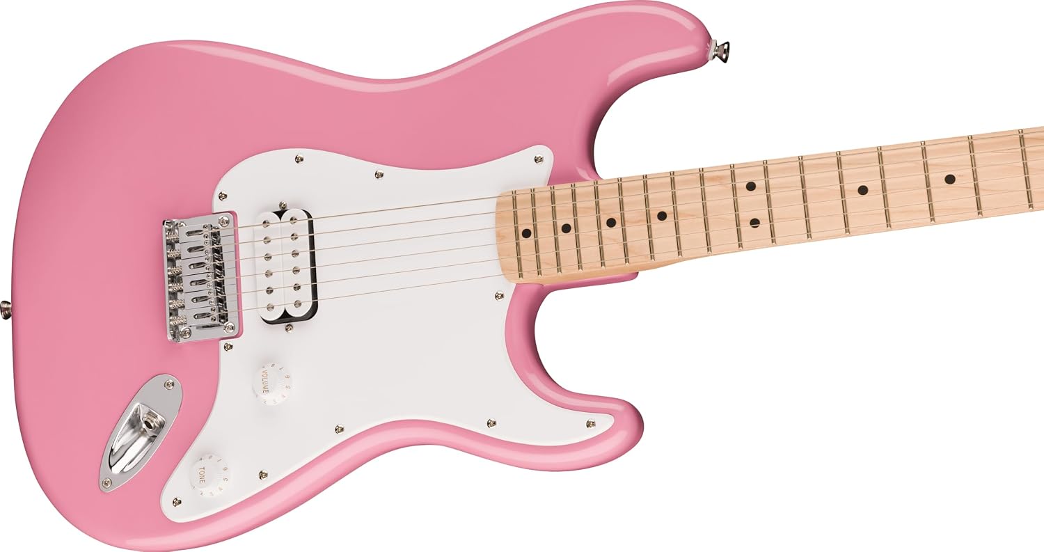 Squire Sonic Stratocaster HT H Electric Guitar, Flash Pink, Maple Fingerboard, White Pickguard