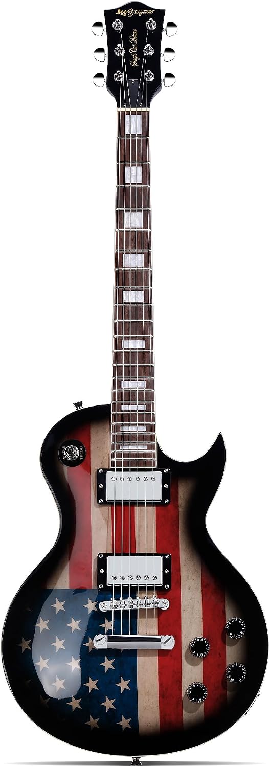 Leo Jaymz SC Series Electric Guitar – Mahogany Body, Laurel Fingerboard, Dual Humbuckers,Tune-O-Matic Bridge, C Neck, 18:1 Tuners (US Flag)